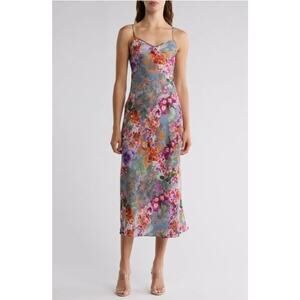 AllSaints Bryony Lucia Floral Print Red Blue Midi Slip Dress New US 2
